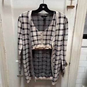 Forever 21 Black and Cream Checkered Cardigan